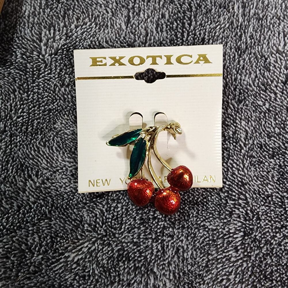 Exotica Cherry pin Brooch enameled new b34